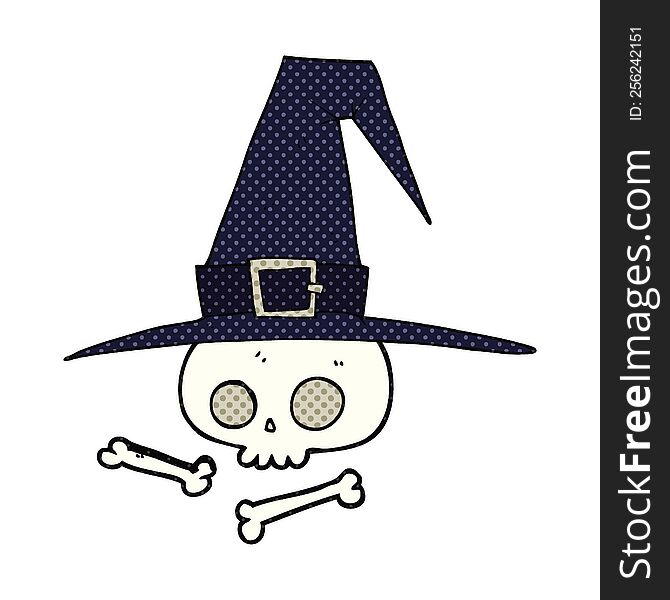 freehand drawn cartoon witch hat with skull