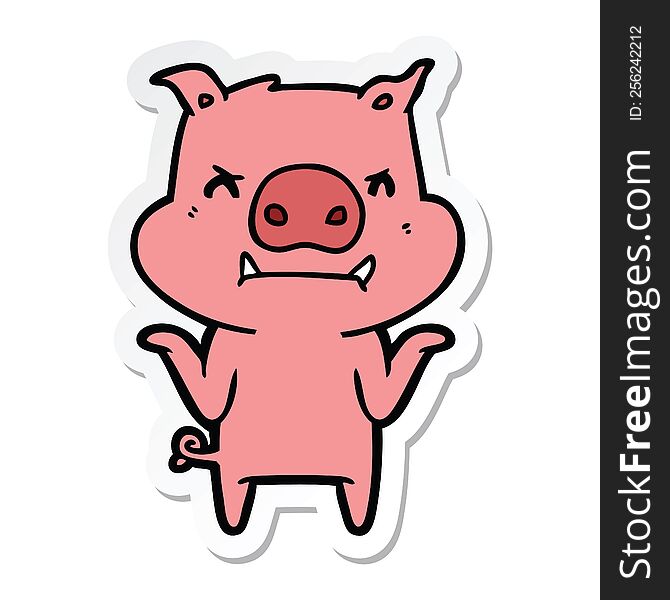 Sticker Of A Angry Cartoon Pig Shrugging Shoulders