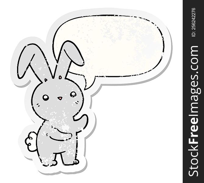 Cute Cartoon Rabbit And Speech Bubble Distressed Sticker