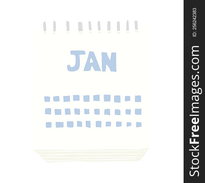 Flat Color Illustration Of A Cartoon Calendar Showing Month Of January