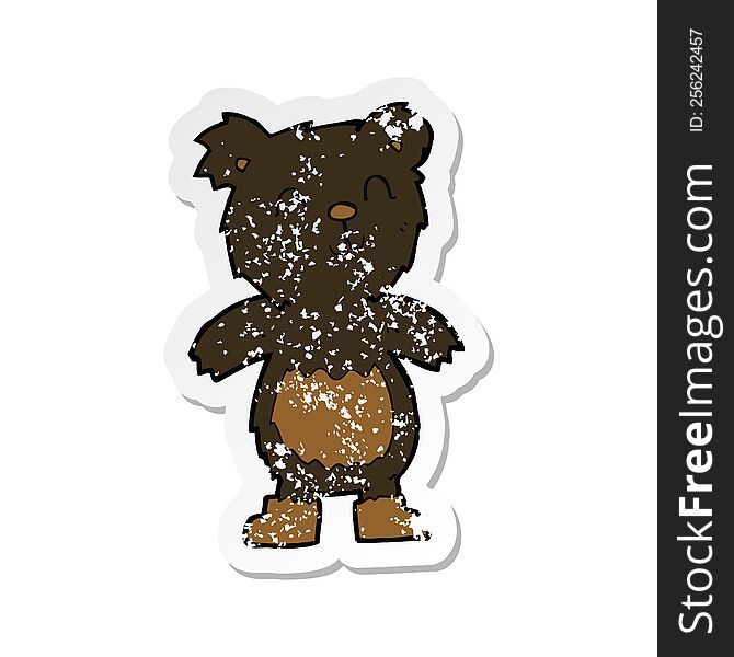 Retro Distressed Sticker Of A Cartoon Teddy Black Bear
