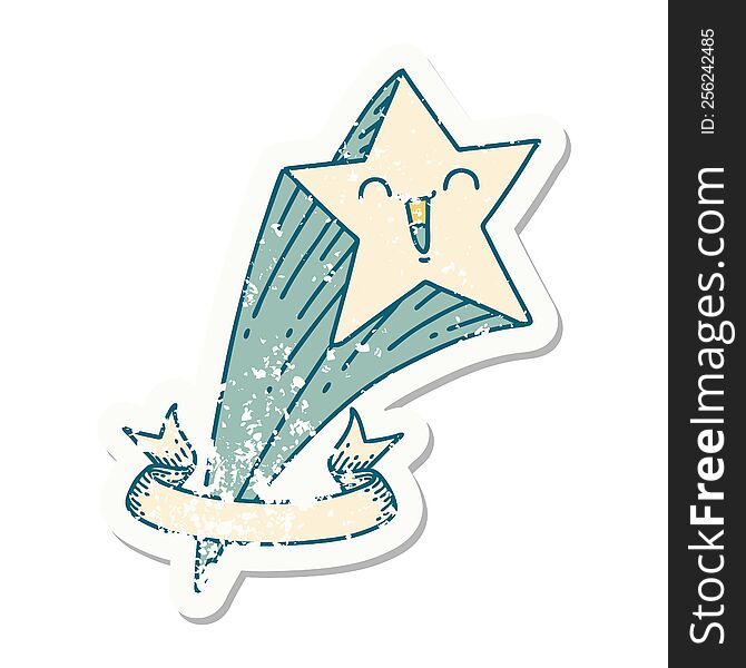 worn old sticker of a tattoo style shooting star. worn old sticker of a tattoo style shooting star