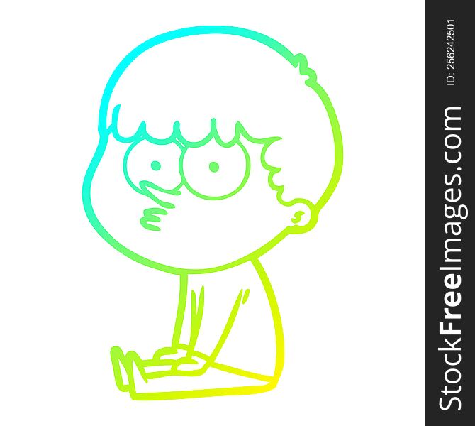 cold gradient line drawing of a cartoon boy sat waiting