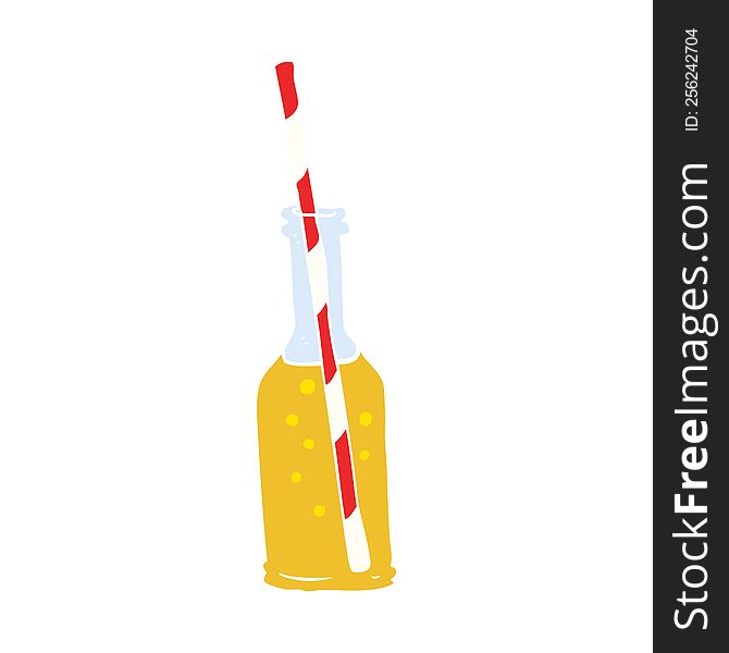 Flat Color Illustration Of A Cartoon Soda Bottle And Straw