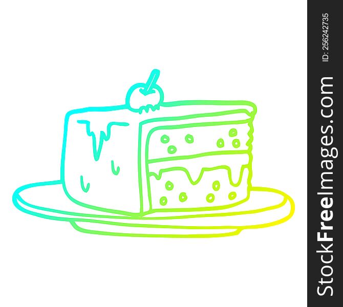 Cold Gradient Line Drawing Cartoon Slice Of Cake