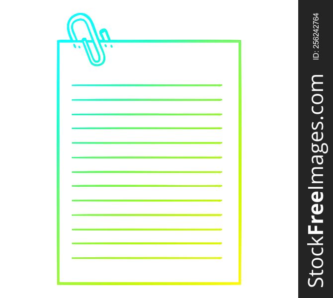 cold gradient line drawing of a cartoon lined paper with paperclip