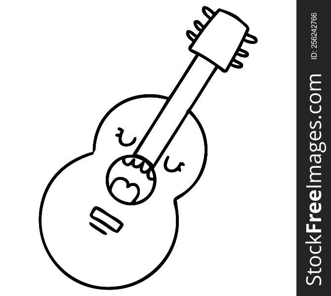 line doodle of an acoustic guitar singing. line doodle of an acoustic guitar singing