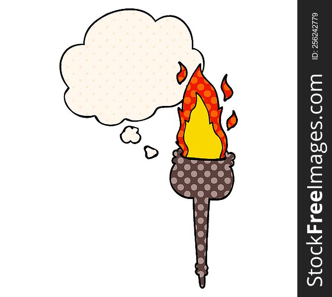 Cartoon Flaming Chalice And Thought Bubble In Comic Book Style