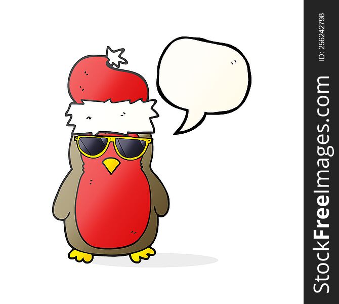 Speech Bubble Cartoon Cool Christmas Robin
