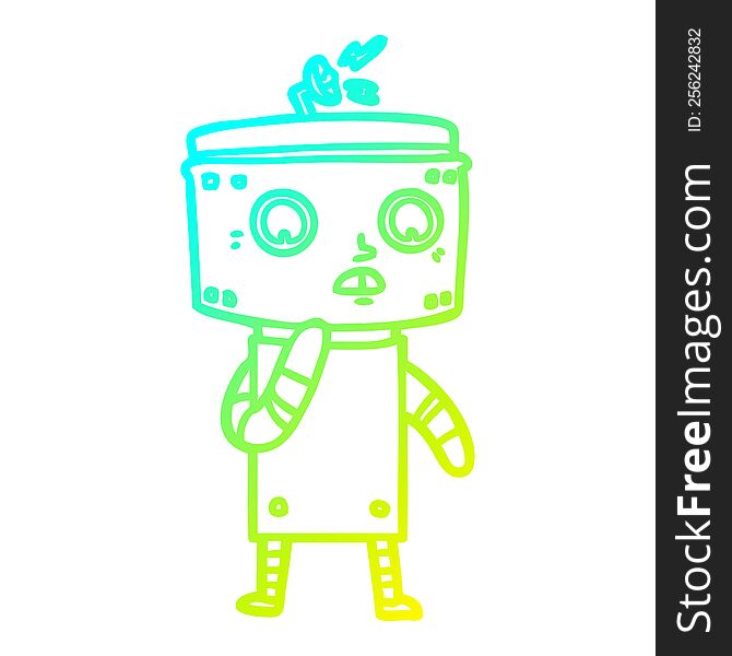 cold gradient line drawing of a uncertain cartoon robot