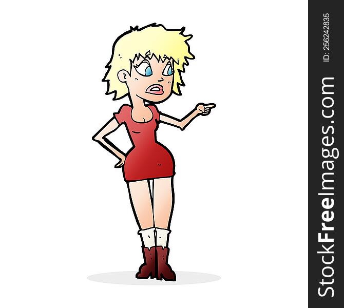 Cartoon Worried Woman In Dress Pointing