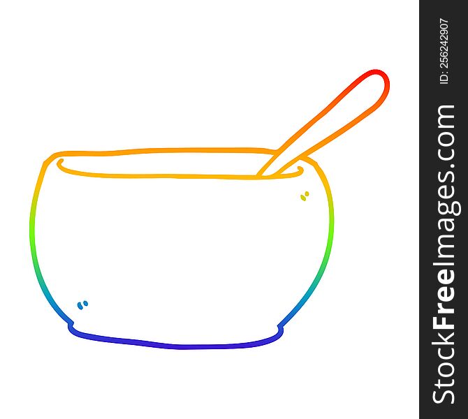rainbow gradient line drawing of a cartoon soup bowl