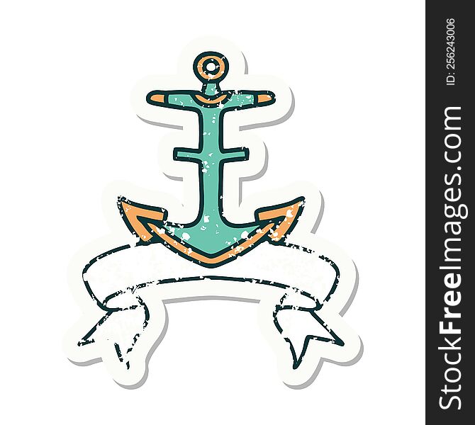 grunge sticker with banner of an anchor