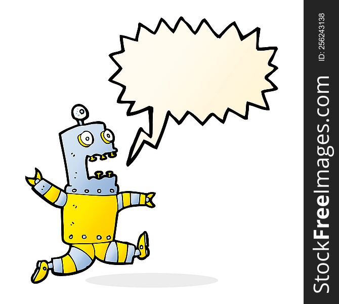 Cartoon Terrified Robot With Speech Bubble
