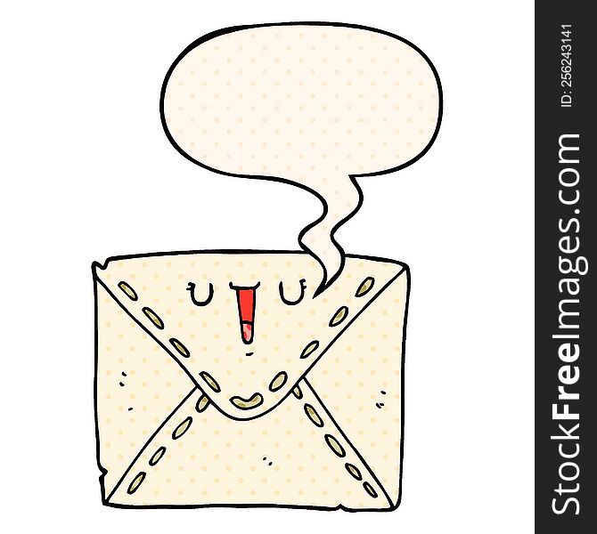 cartoon envelope with speech bubble in comic book style