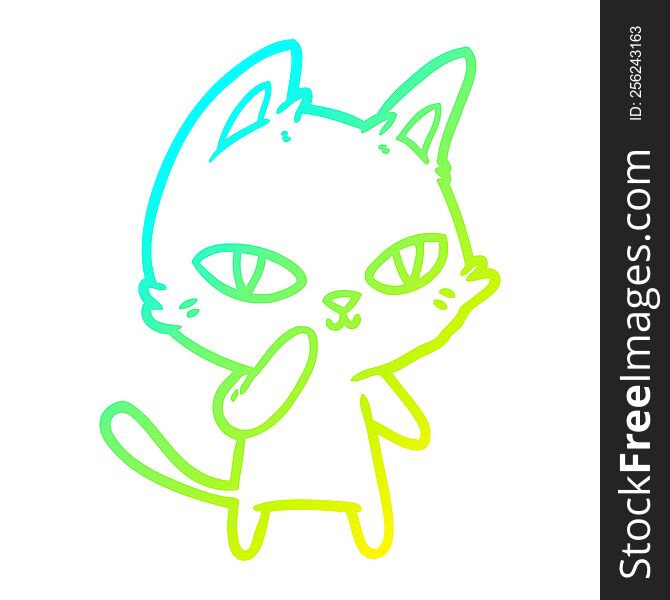 Cold Gradient Line Drawing Cartoon Cat Staring