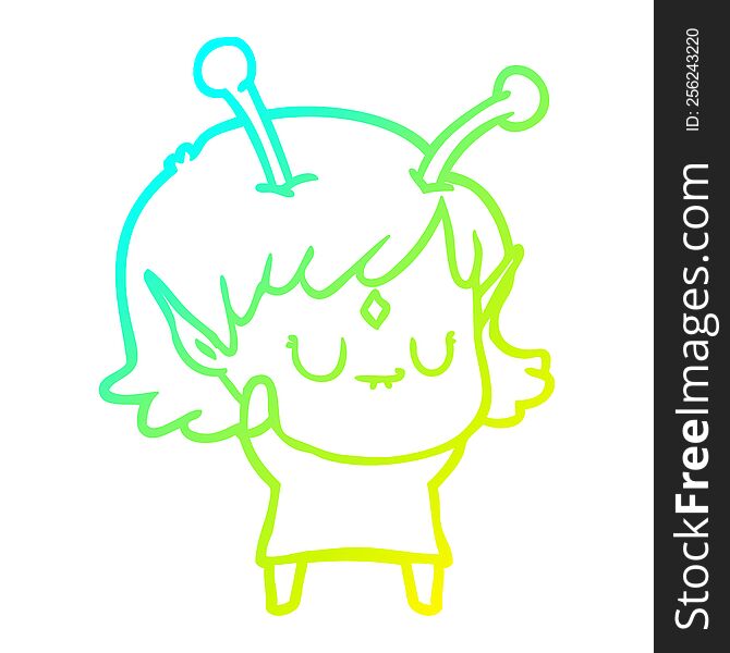 Cold Gradient Line Drawing Cartoon Alien Girl