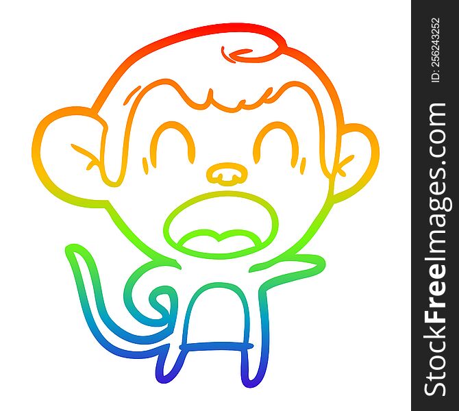 Rainbow Gradient Line Drawing Shouting Cartoon Monkey