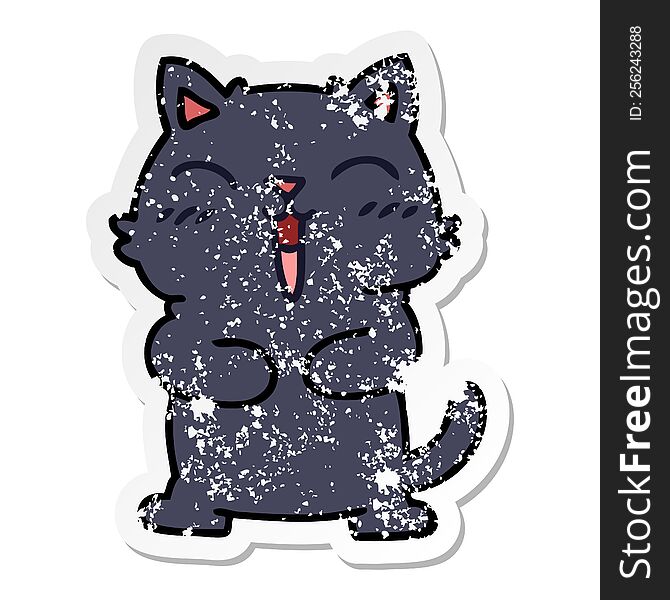 distressed sticker of a quirky hand drawn cartoon black cat