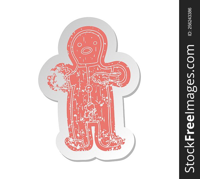 Distressed Old Sticker Of A Gingerbread Man