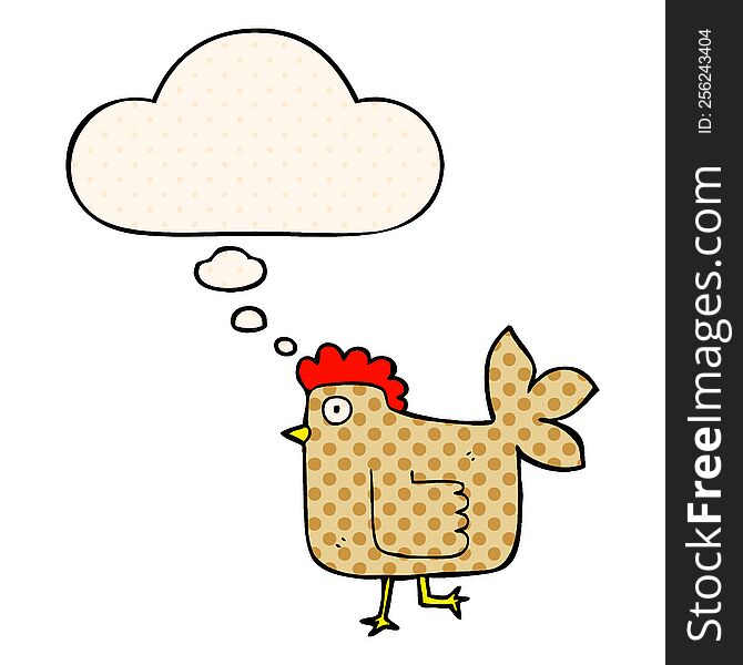cartoon chicken with thought bubble in comic book style