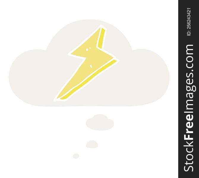 cartoon lightning with thought bubble in retro style