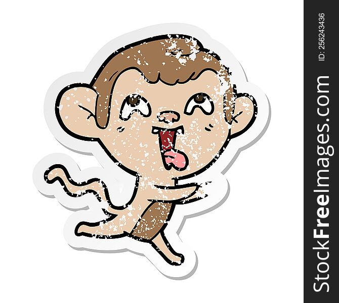 Distressed Sticker Of A Crazy Cartoon Monkey Running