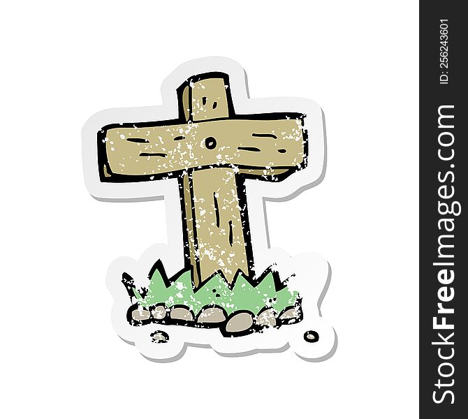 Retro Distressed Sticker Of A Cartoon Wooden Cross Grave