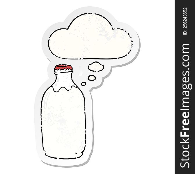 Cartoon Milk Bottle And Thought Bubble As A Distressed Worn Sticker