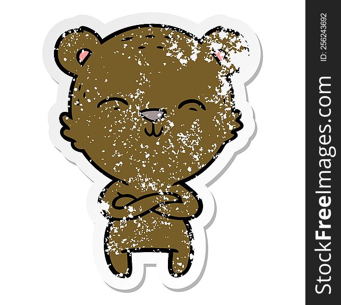 Distressed Sticker Of A Happy Confident Cartoon Bear