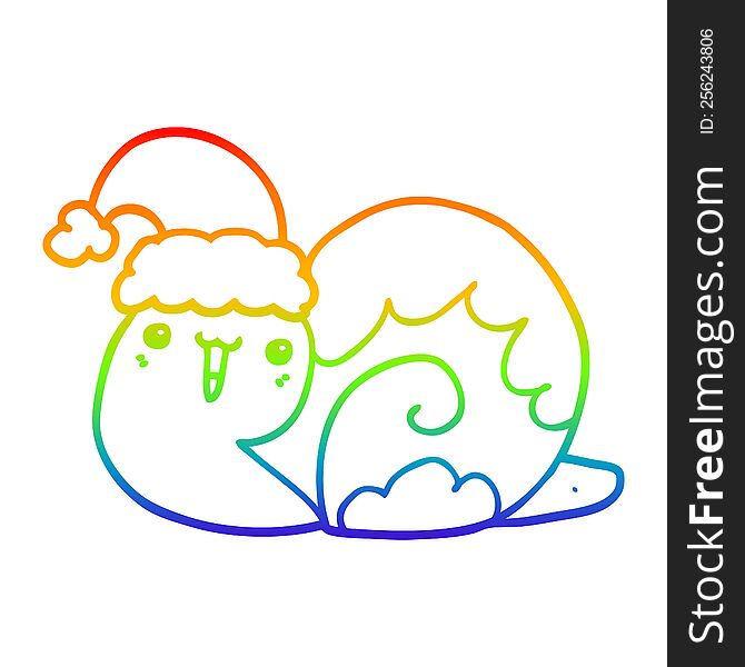 rainbow gradient line drawing of a cute cartoon christmas snail