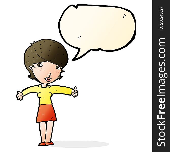 cartoon woman giving thumbs up symbol with speech bubble