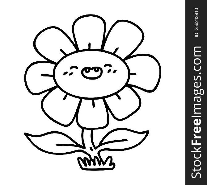 line doodle of a happy flower just soaking in those solar rays. line doodle of a happy flower just soaking in those solar rays