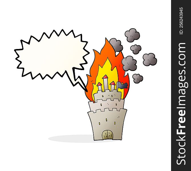 freehand drawn speech bubble cartoon burning castle