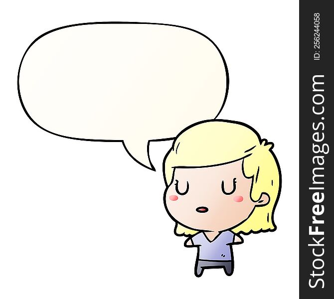 Cartoon Woman And Speech Bubble In Smooth Gradient Style