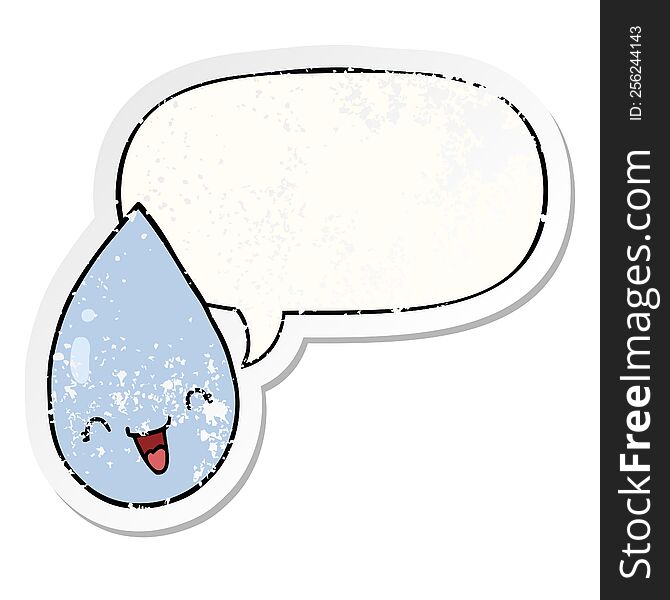 cartoon raindrop with speech bubble distressed distressed old sticker. cartoon raindrop with speech bubble distressed distressed old sticker