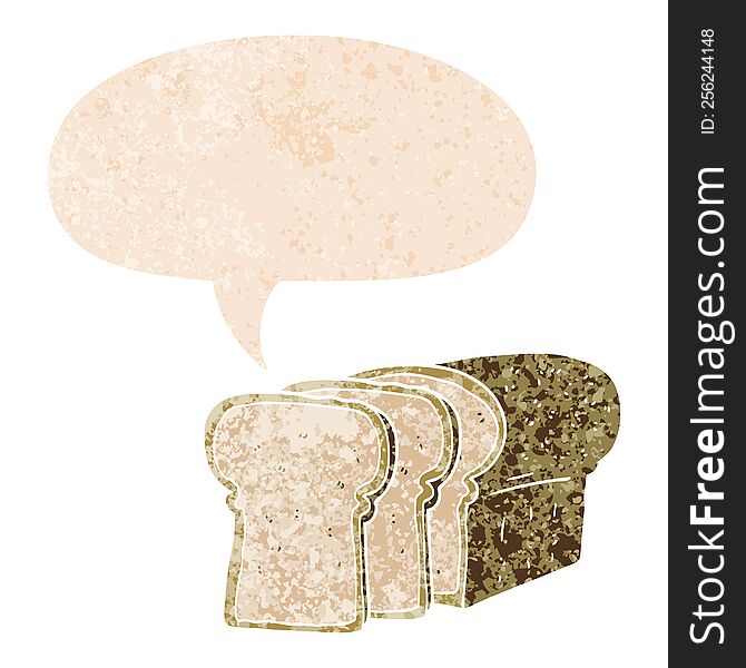 Cartoon Sliced Bread And Speech Bubble In Retro Textured Style