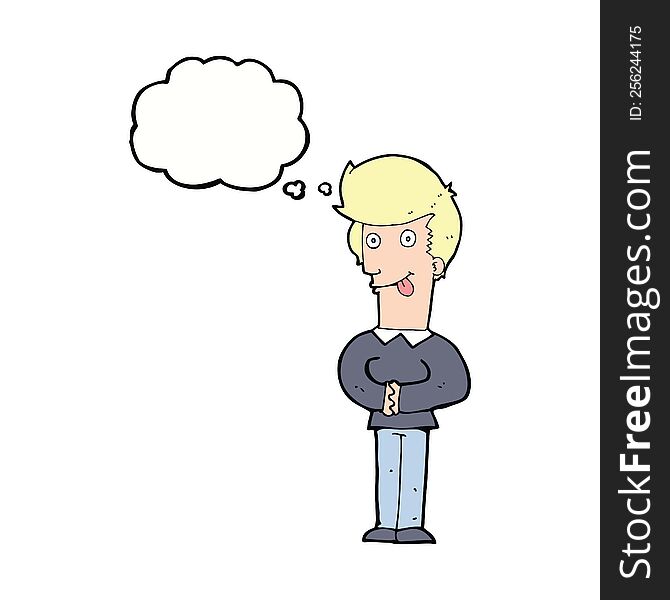 Cartoon Man Sticking Out Tongue With Thought Bubble