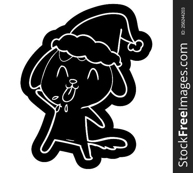 Cute Cartoon Icon Of A Dog Wearing Santa Hat