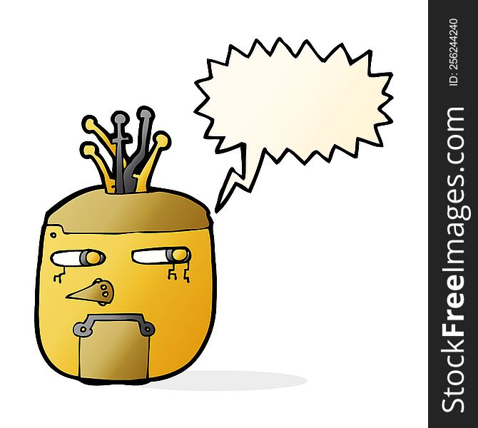 Cartoon Gold Robot Head With Speech Bubble