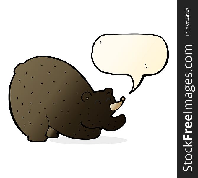 Cartoon Stretching Black Bear With Speech Bubble