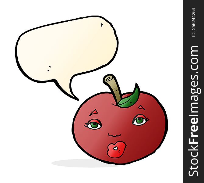 Cartoon Apple With Face With Speech Bubble