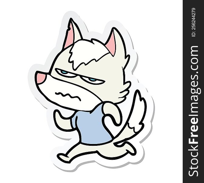 Sticker Of A Cartoon Annoyed Wolf