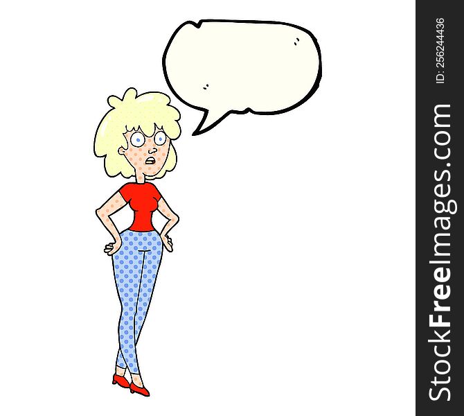 freehand drawn comic book speech bubble cartoon surprised woman