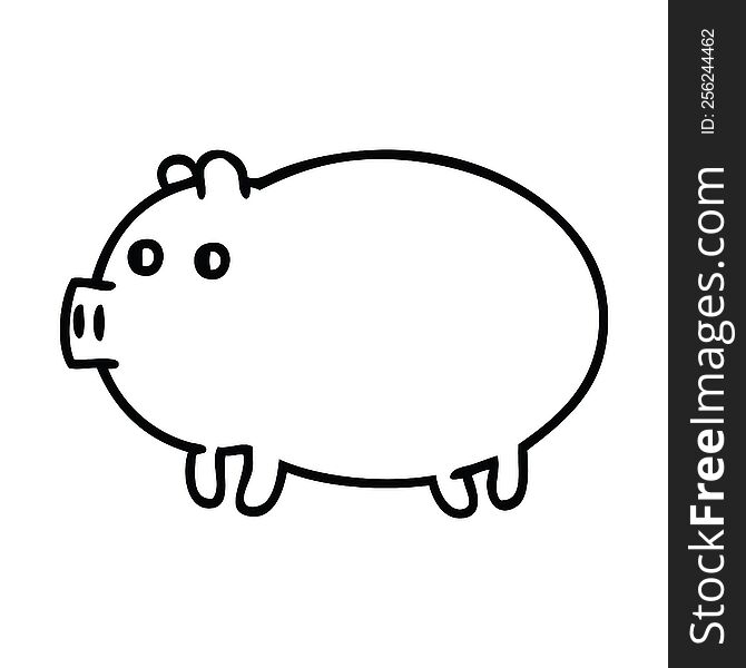 line drawing cartoon of a fat pig. line drawing cartoon of a fat pig