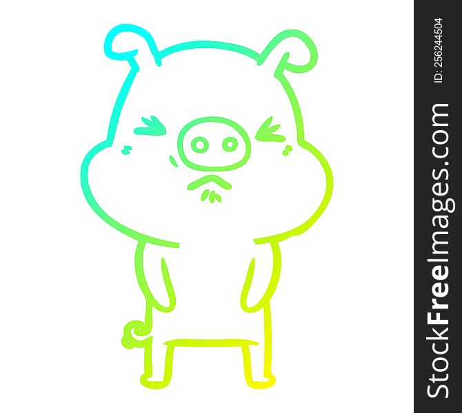 Cold Gradient Line Drawing Cartoon Grumpy Pig