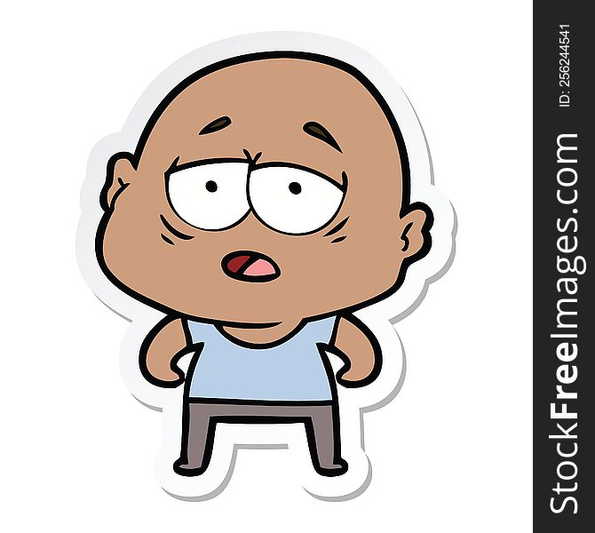 sticker of a cartoon tired bald man