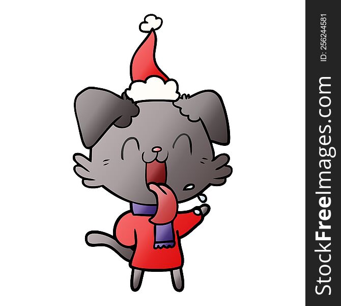 Gradient Cartoon Of A Panting Dog Wearing Santa Hat