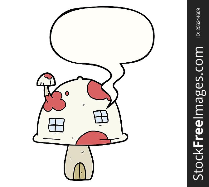 cartoon fairy mushroom house with speech bubble