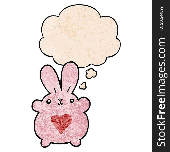 Cute Cartoon Rabbit With Love Heart And Thought Bubble In Grunge Texture Pattern Style